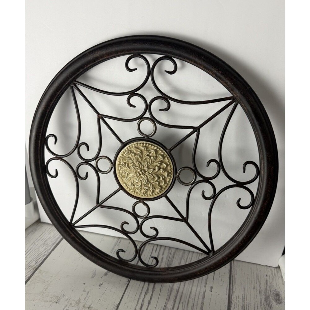 Round Wrought Iron Wall Medallion Metal Art Rustic Scroll Decor 24 Inch Solid - Picture 3 of 5